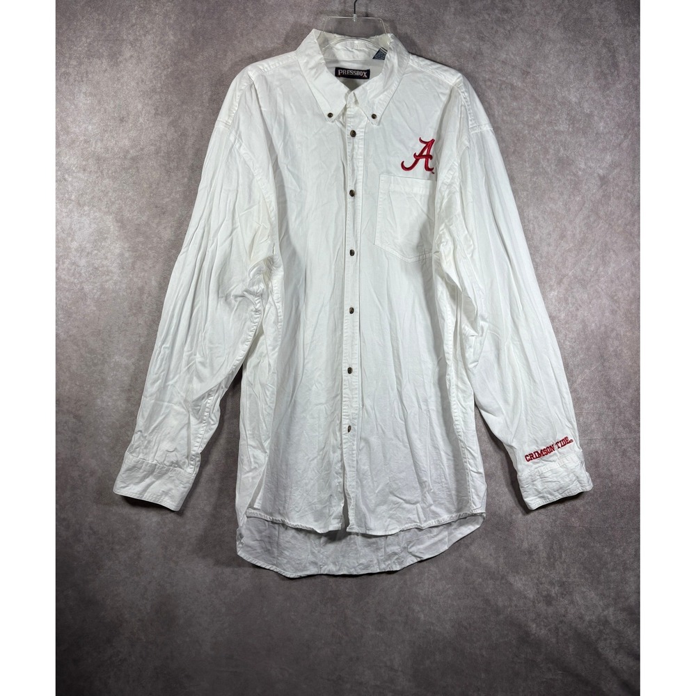 Alabama Crimson Tide Pressbox Shirt Mens 2XL White Button Down Roll Tide Cotton